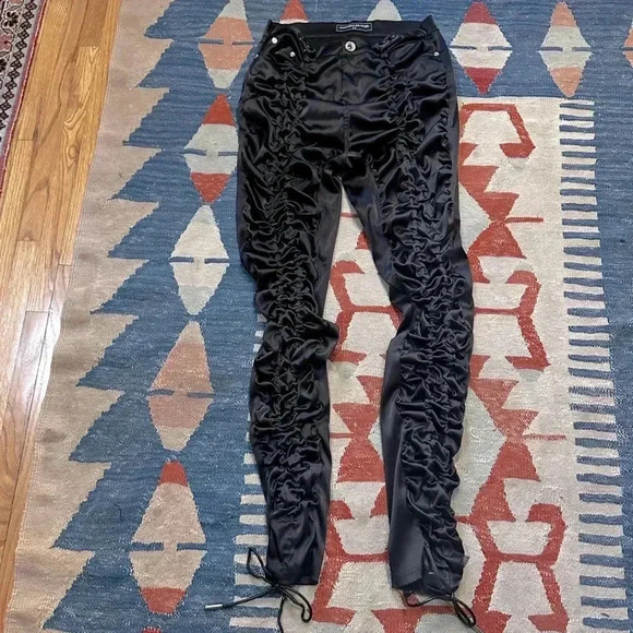 Mainère De Voir Black Ruched Satin Trousers with Ties - Picture 4 of 14